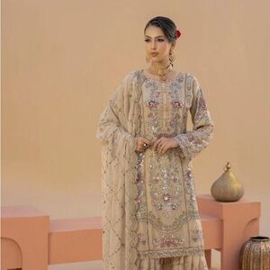 Elegant Embroidered Beige with sequence work gararah